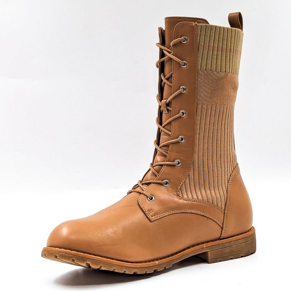 Journee Collection Women Tru Comfort Beige Vegan Leather Combat Boots size 12 - Picture 8 of 12